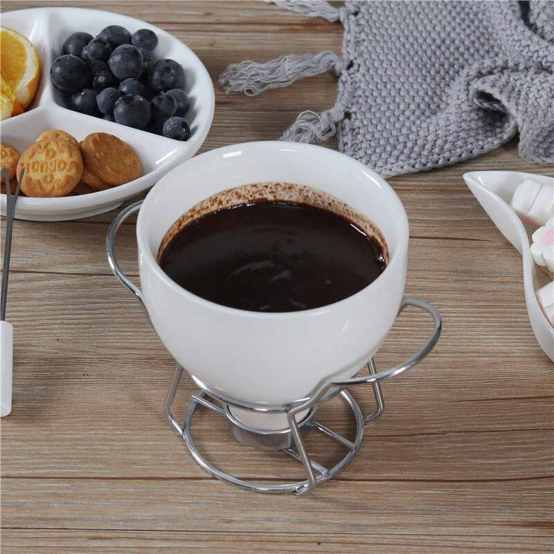 Porcelain Cheese Fondue Set Chocolate Melting Bowl for Home Fondue