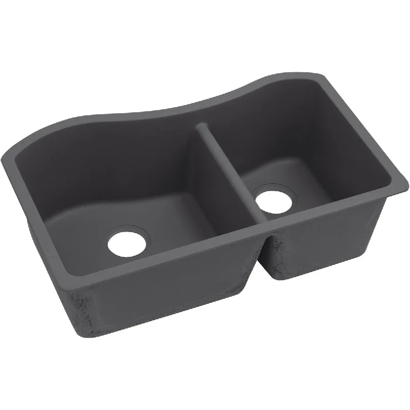 Quartz Luxe 32.5" x 20" x 10" Double-Basin Undermount Kitchen Sink in Charcoal