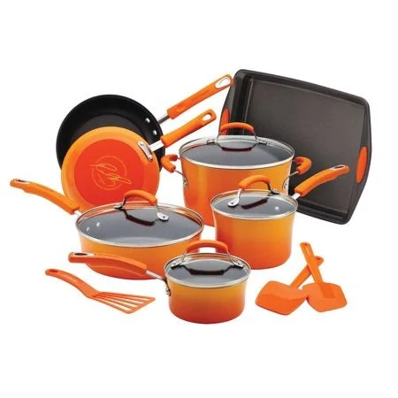 Rachael Ray 14 pc. Hard Porcelain Enamel Cookware Set - Orange