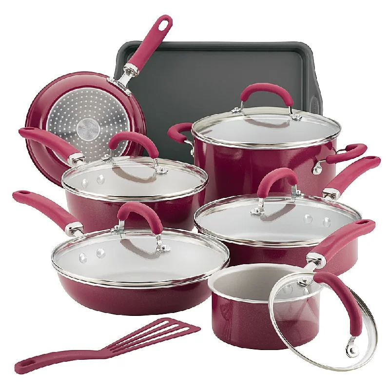 Rachael Ray Create Delicious 13-Piece Cookware Set Burgundy Shimmer