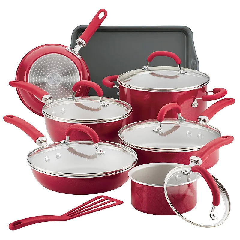 Rachael Ray Create Delicious 13-Piece Cookware Set Red Shimmer