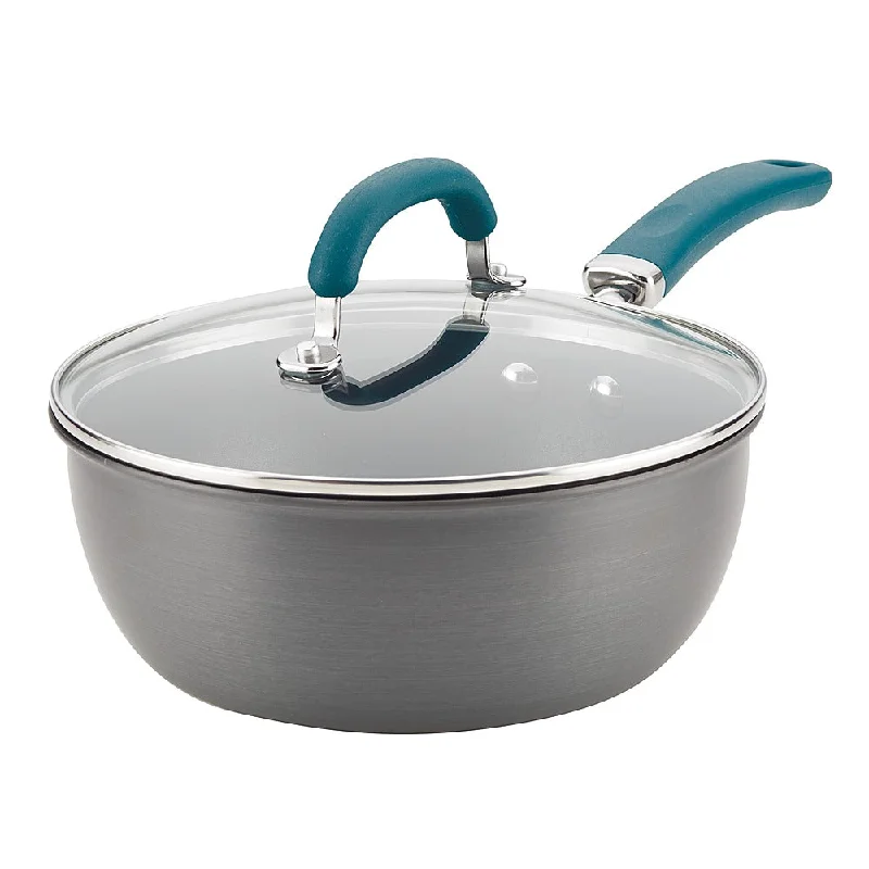 Rachael Ray Create Delicious 3-Quart Everything Pan Gray With Teal Handles