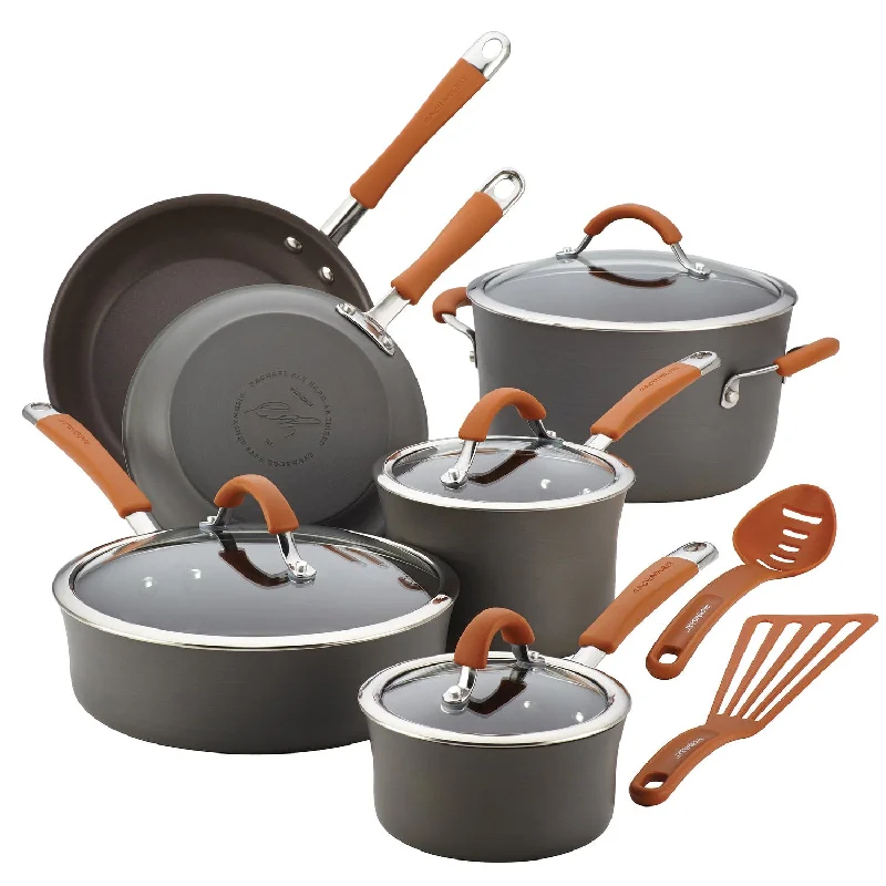 Rachael Ray Cucina 12pc Hard Anodized Cookware Set Pumpkin Orange