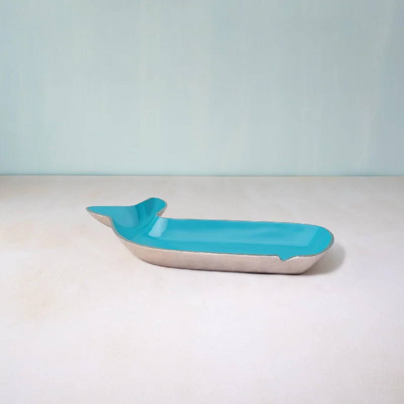 teal dolphin metal-enamel fusion platter