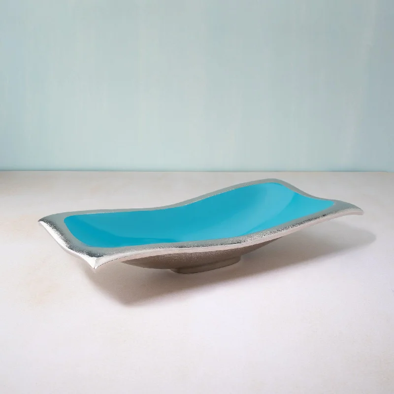 teal waves metal-enamel fusion platter