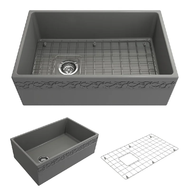 Vigneto 30" x 19" x 10" Single-Basin Farmhouse Apron Front Kitchen Sink in Matte Gray