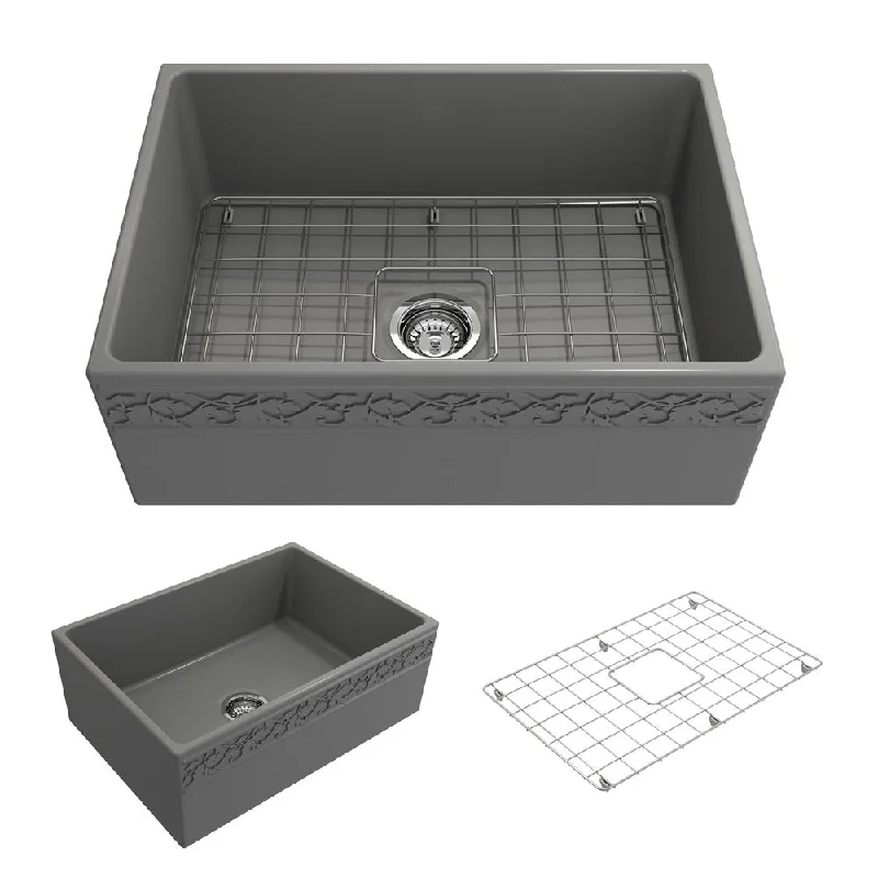 Vigneto 27" x 19" x 10" Single-Basin Farmhouse Apron Front Kitchen Sink in Matte Gray