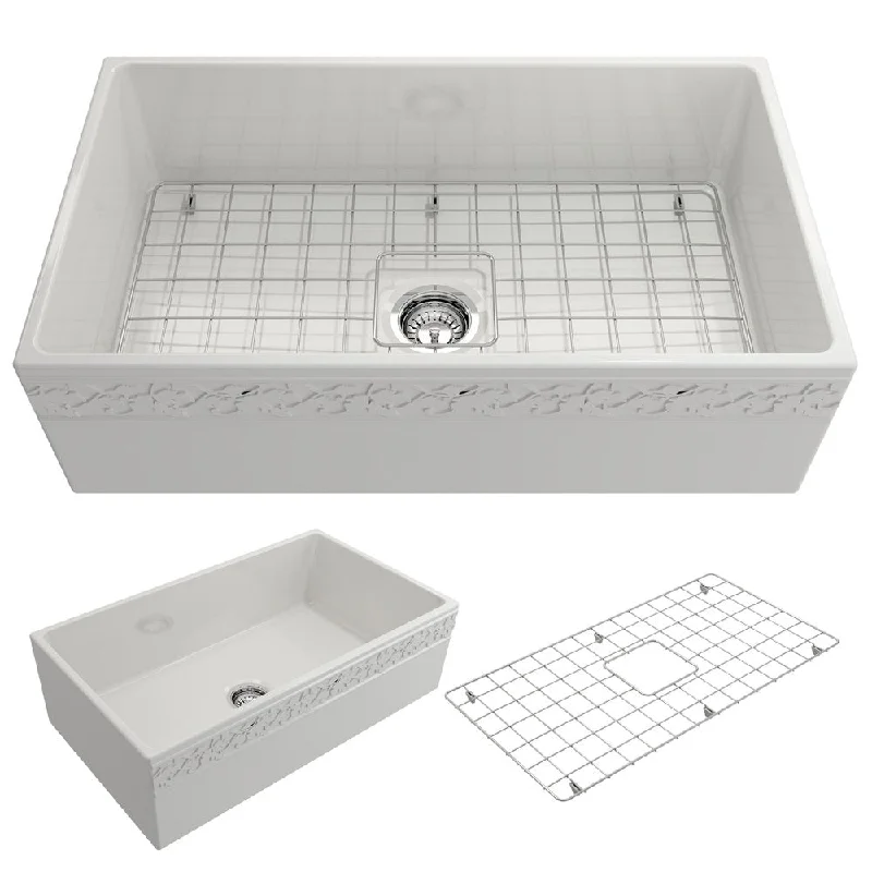 Vigneto 33" x 19" x 10" Single-Basin Farmhouse Apron Front Kitchen Sink in White