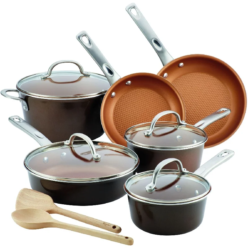 Ayesha 12 Piece Aluminum Cookware Set - Brown Sugar