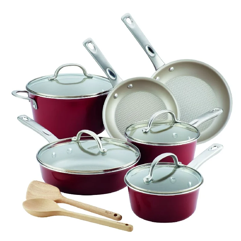 Ayesha 12 Piece Aluminum Cookware Set - Red