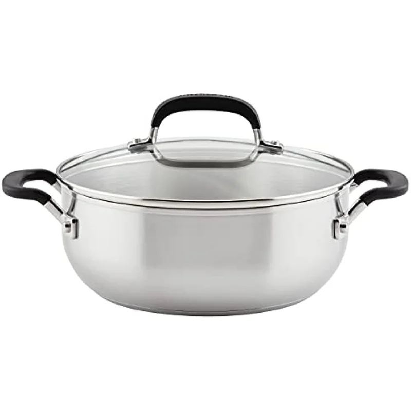 Casserole with Lid, 4 Quart, Brushed Stainless Steel