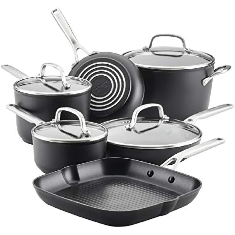 Hard Anodized Induction Nonstick Cookware Pots and Pans Set, 10 Piece