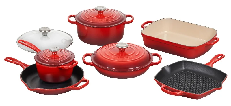 Le Crueset - 10pc Signature Cast Iron Cookware Set, Cerise