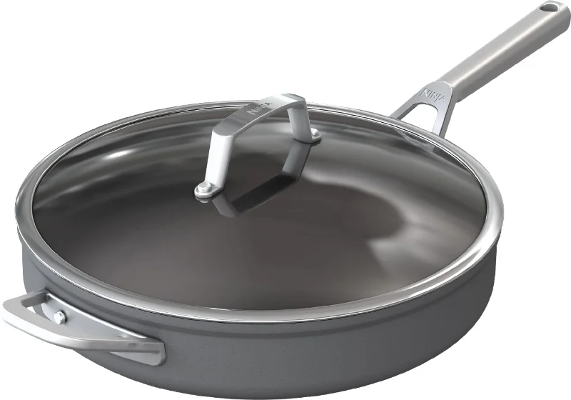 Ninja - Foodi NeverStick Premium Hard-Anodized 4-Quart Sauté Pan with Glass Lid - Grey