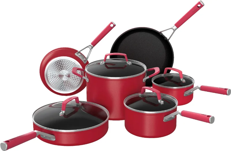 Ninja Foodi NeverStick Vivid 10-Piece Cookware Set Crimson Red