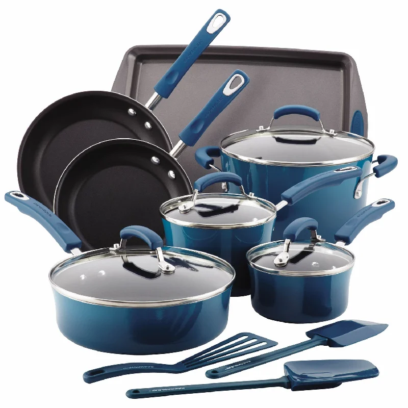 Rachael Ray Classic Brights 14-Piece Cookware Set Marine Blue