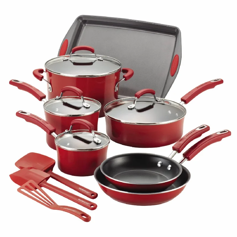 Rachael Ray 14pc Hard Enamel Nonstick Cookware Red Gradient