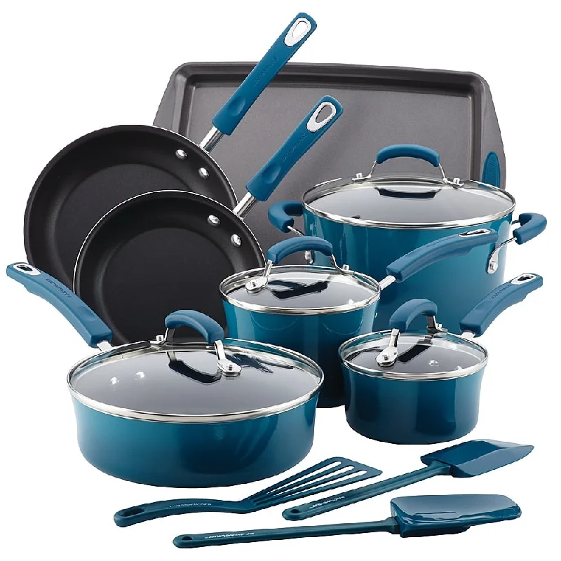 Rachael Ray Classic Brights 14-Piece Cookware Set Marine Blue