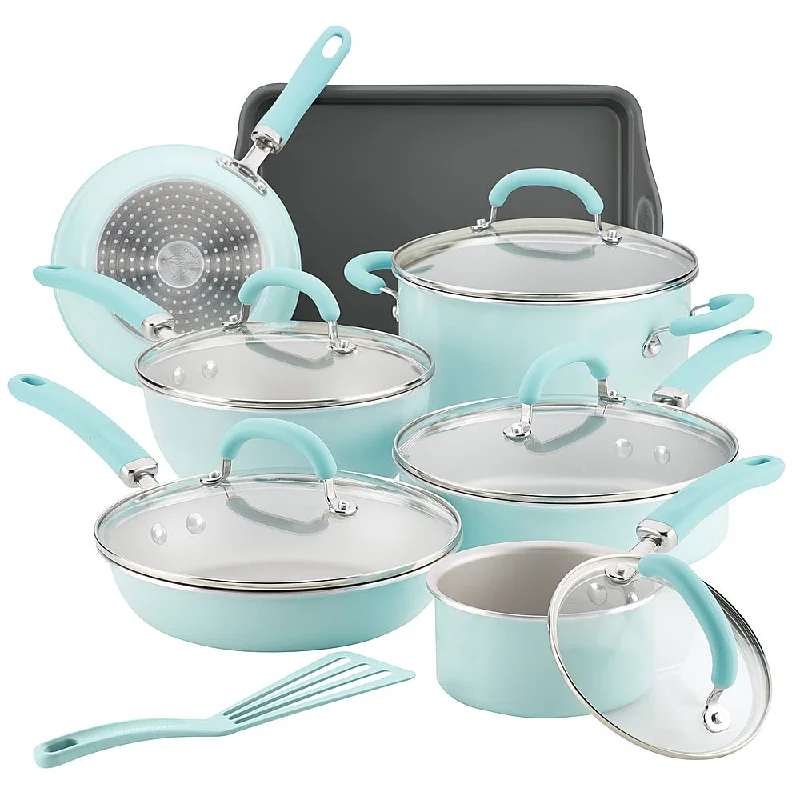 Rachael Ray Create Delicious 13-Piece Cookware Set Light Blue Shimmer