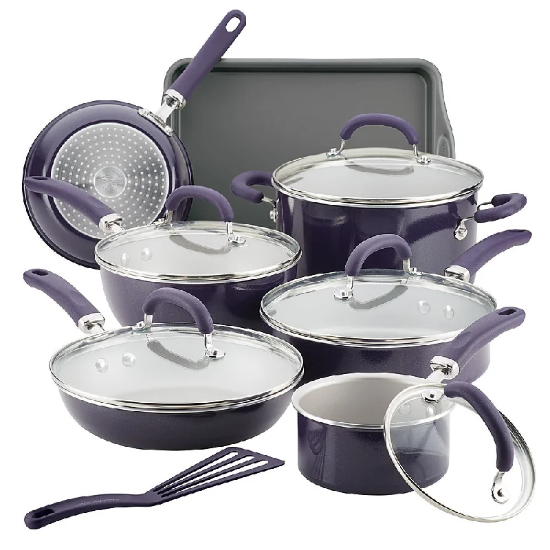 Rachael Ray Create Delicious 13-Piece Cookware Set Purple Shimmer