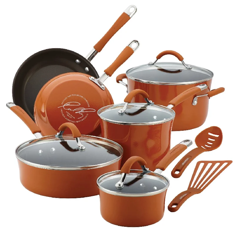 Rachael Ray Cucina 12pc Porcelain Cookware Set Pumpkin Orange