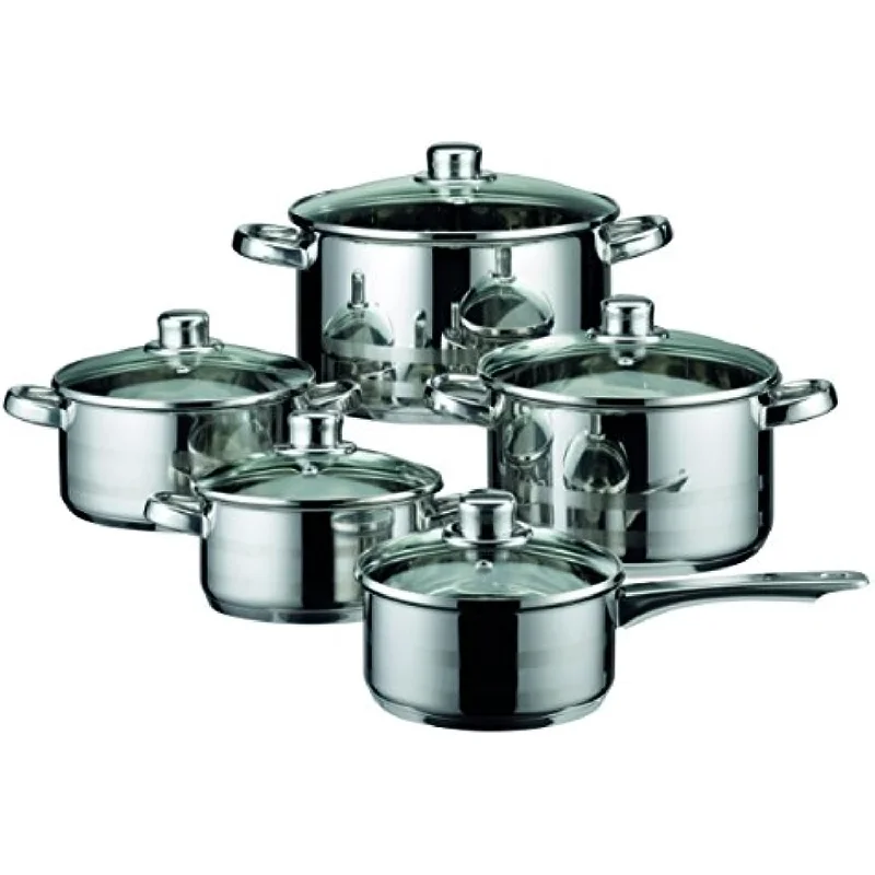 Skyline Stainless Steel Kitchen Induction Cookware Pots and Pans Set with Air Ventilated Lids, 10-Piece