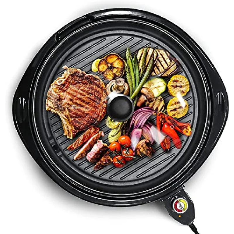 Smokeless Indoor Electric BBQ Grill with Glass Lid