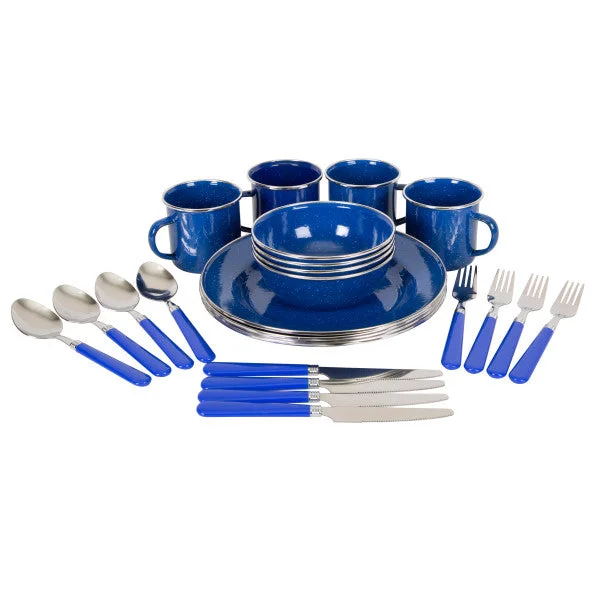 Stansport Enamel Camping Tableware Set- 24 Pieces- Blue