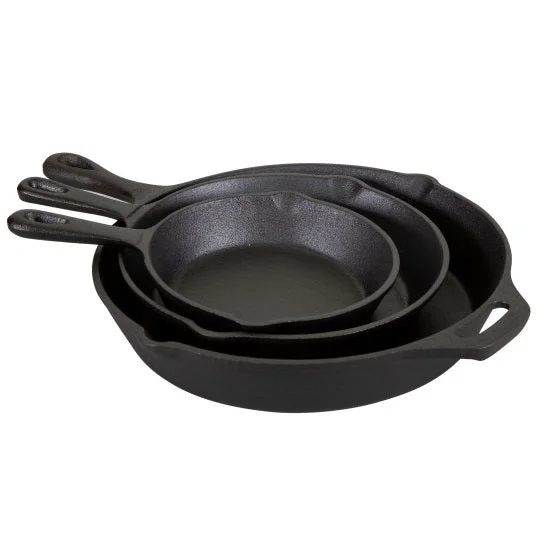 Stansport Pre-Seasoned 3 Piece Cast Iron Skillet Set