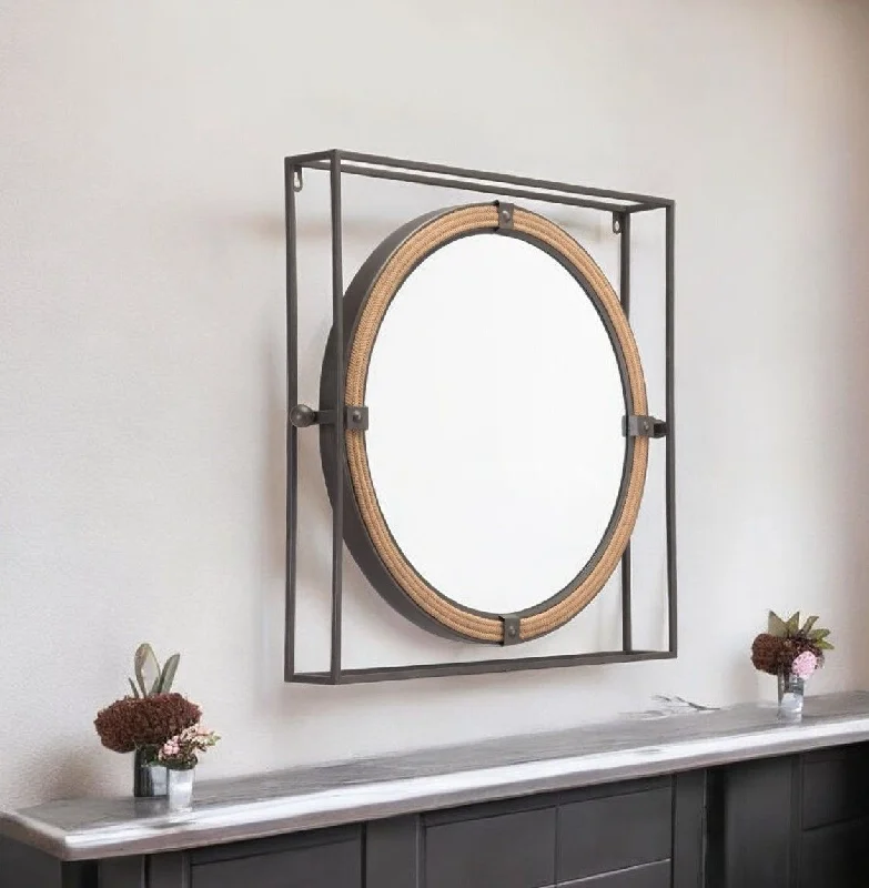 22" Square Steel Framed Accent Mirror - Gray