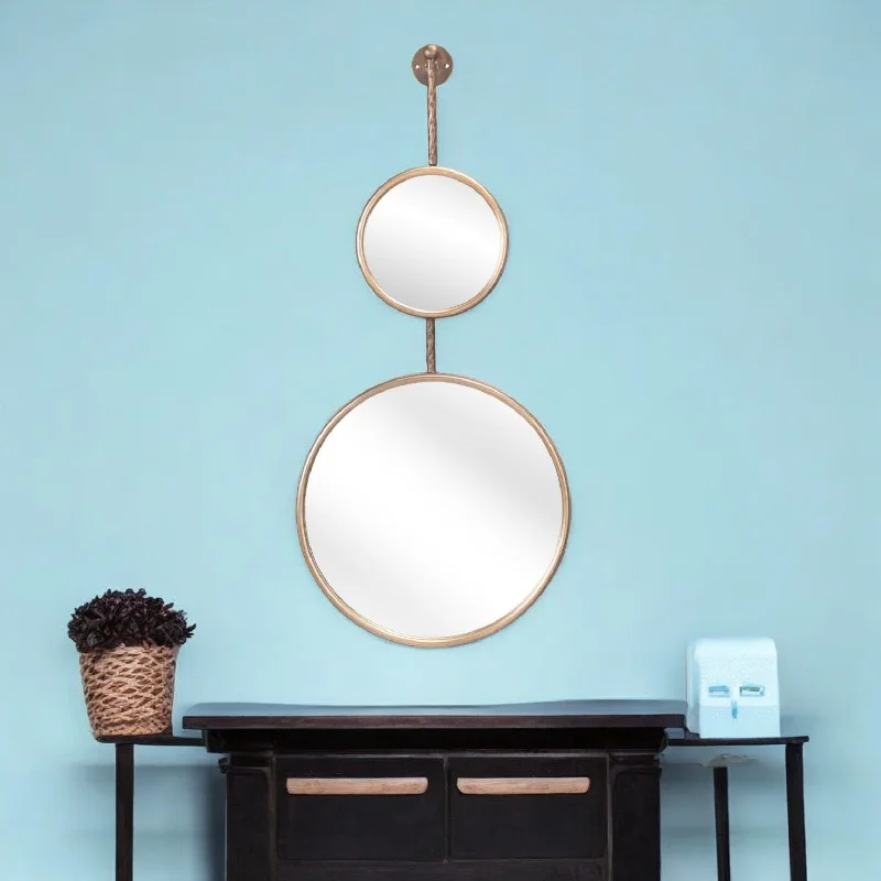 35" Round Steel Framed Accent Mirror - Gold