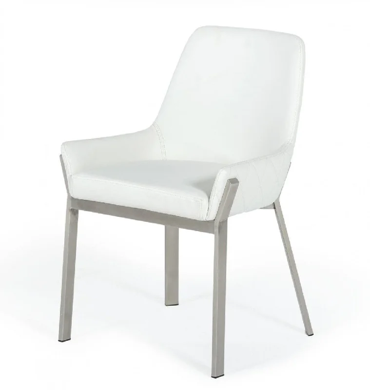 Brushed Stainless Steel Dining Chair - White