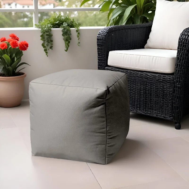 Cool Steely Solid Color Indoor / Outdoor Pouf Ottoman - Silver Gray