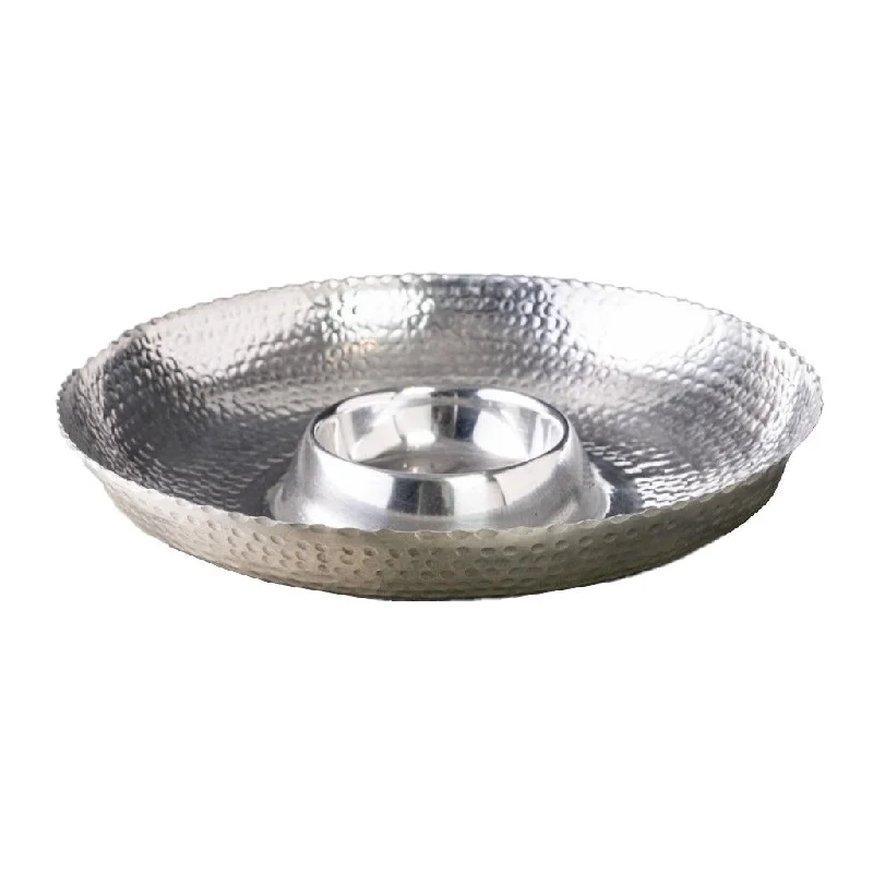 Handcrafted Hammered Stainless Steel Chip And Dip Server - Silver