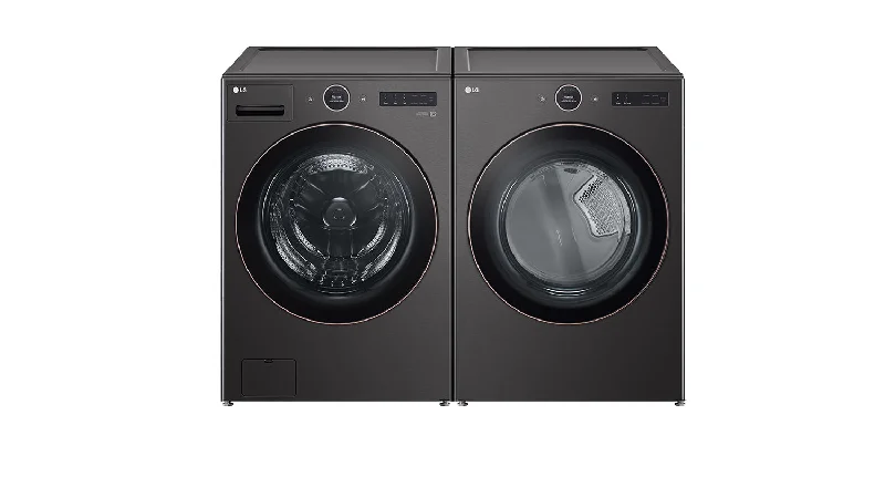 LG Black Steel Front Load Washer Mega Capacity with AI DD™ and LCD Knob (5.8 cu. ft.) & Ultra Large Capacity Smart Front Load Dryer with Built-In Intelligence & TurboSteam® (7.4 cu. ft) - WM6500HBA/DLEX6500B