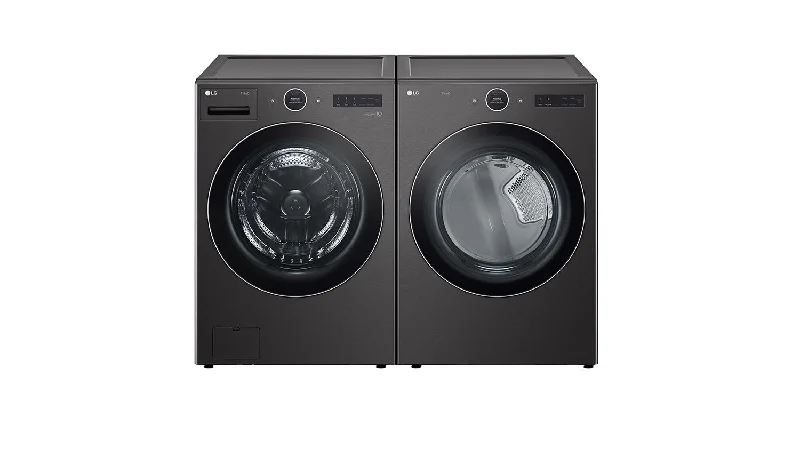 LG Black Steel Front Load Washer with AI DD™ 2.0 and LCD Knob (5.8 cu. ft) & Ultra Large Capacity Smart Front Load Dryer with Built-In Intelligence & TurboSteam® (7.4 cu. ft) - WM6700HBA/DLEX6700B