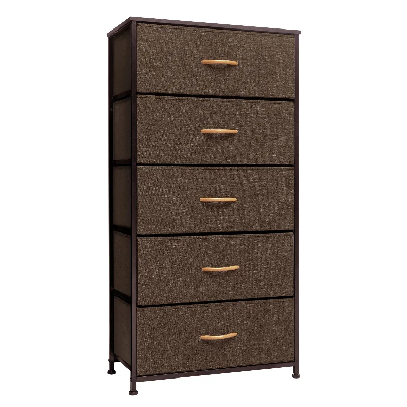 Steel And Fabric 5 Drawer Chest - Brown