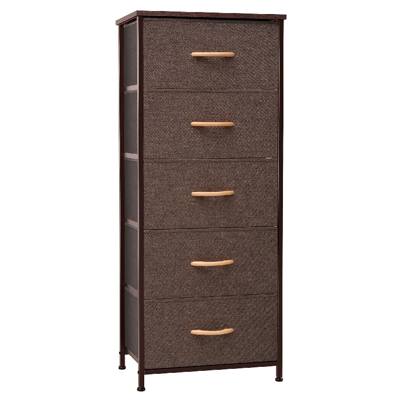 Steel And Fabric Five Drawer Chest - Brown