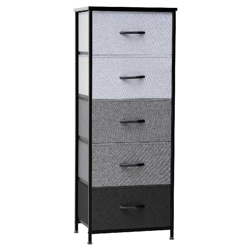 Steel And Fabric Five Drawer Chest - Gray / Black