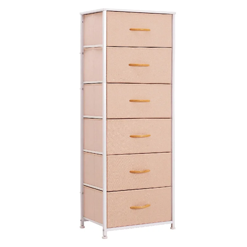 Steel And Fabric Six Drawer Chest - Pink / White