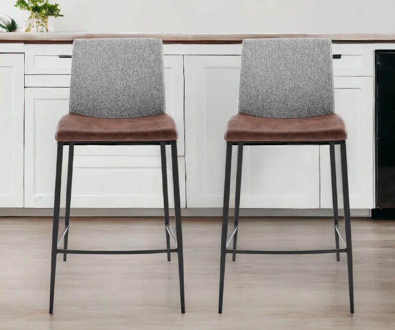 Steel Low Back Counter Height Bar Chairs (Set of 2) - Brown / Black