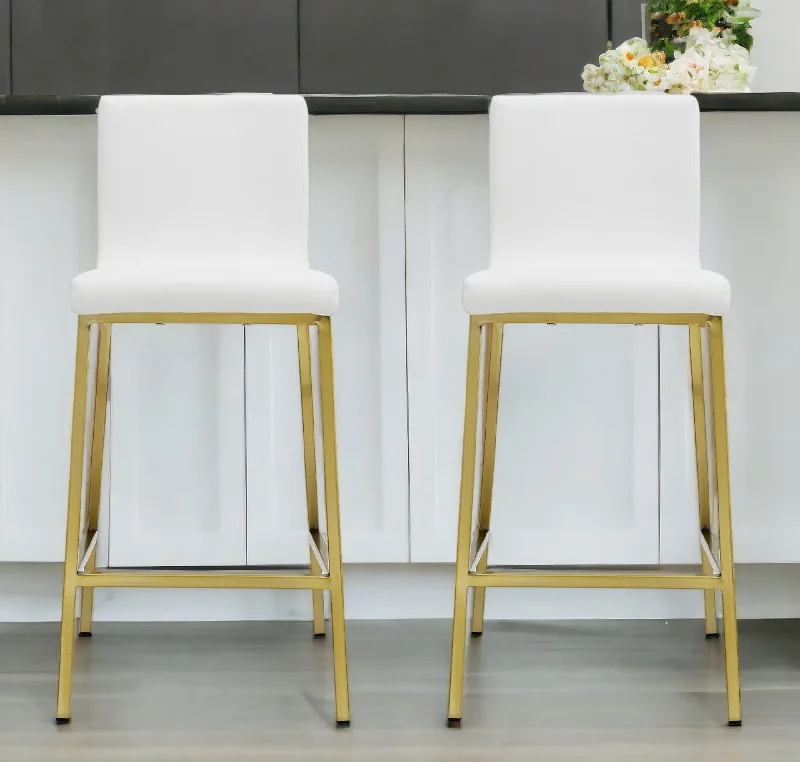 Steel Low Back Counter Height Bar Chairs (Set of 2) - White / Gold