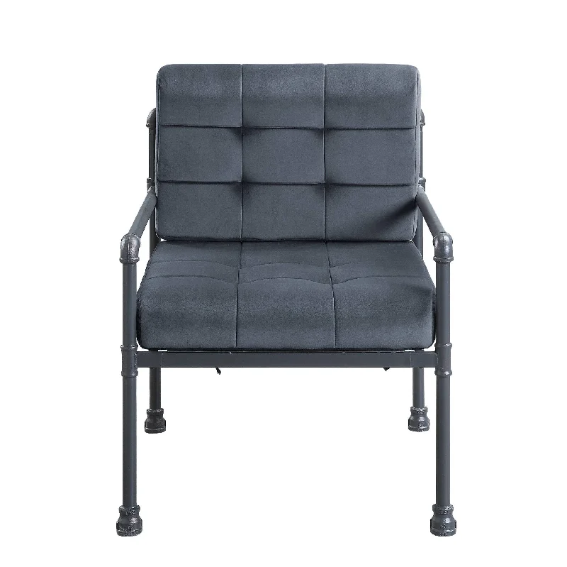 Velvet And Steel Arm Chair - Gray